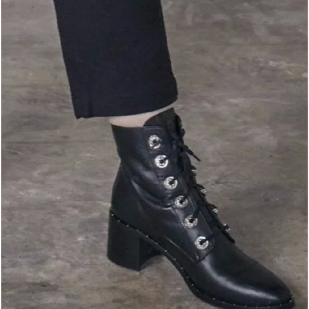 Freda Salvador Black Lace-Up Ace combat boot leather size 5